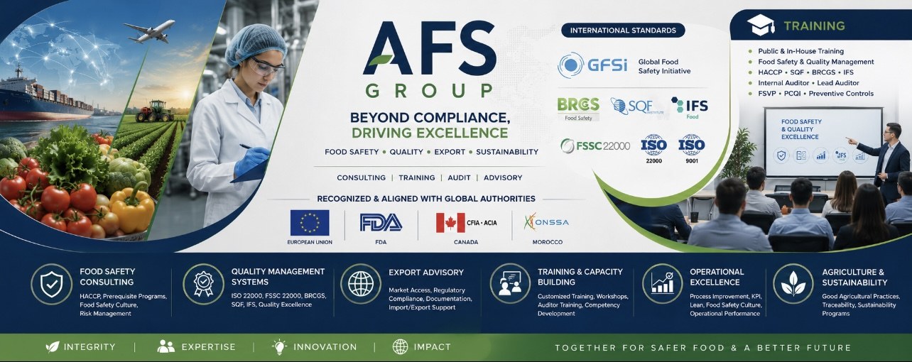 AFS Group overview — food safety, quality, export and sustainability services, recognized and aligned with EU, FDA, CFIA and ONSSA